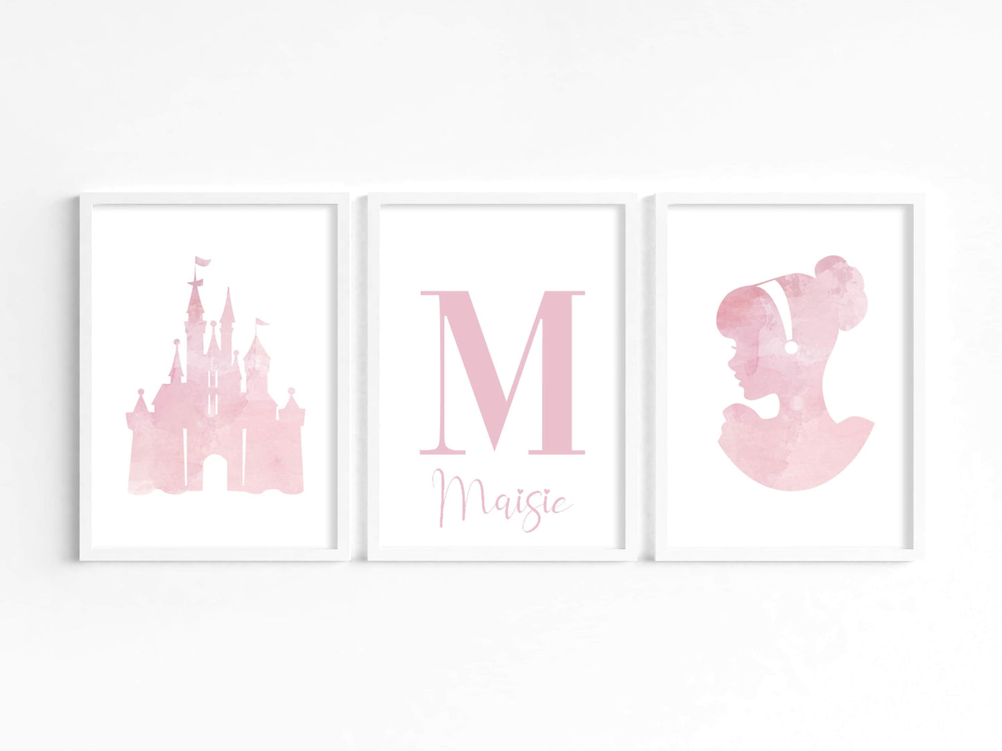 Set of 3 Princess Prints, Personalised Princess Wall Art, Pink Princess decor, Girls Bedroom Prints, Nursery Art, Princess Flower Posters