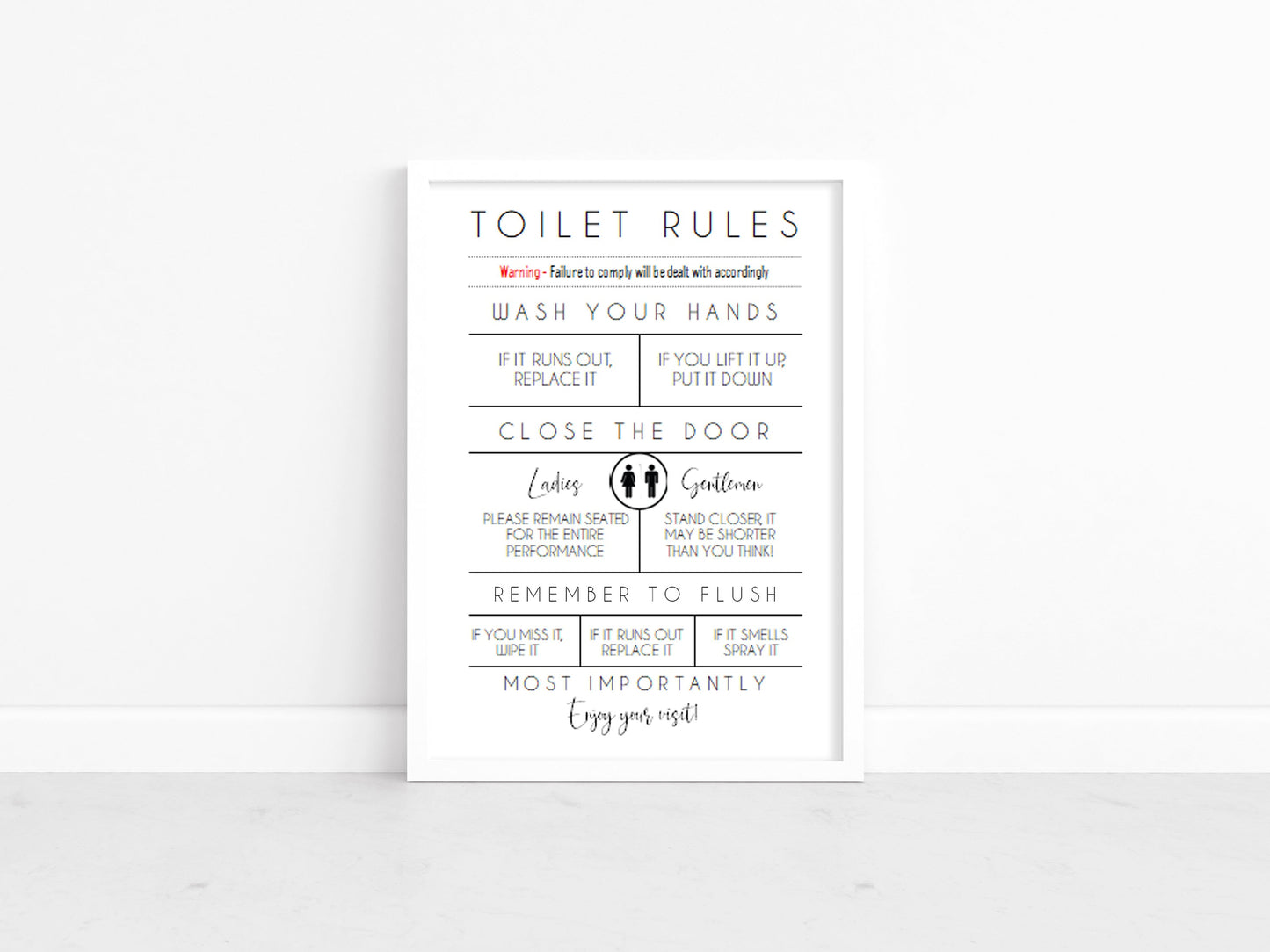 Funny Toilet Rules Print, Personalised Bathroom Wall Art, Downstairs Toilet Decor, Guest Toilet Print, Cloakroom Poster Gift, Housewarming