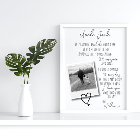 Personalised Uncle Poem Print: Custom Photo Gift from Niece/Nephew