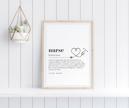 Nurse Gift Personalised Print, Nurse Graduation Gift, NHS Thank You Gift, Student Nurse Wall Art, Nurse Definition Print, Graduation Gift