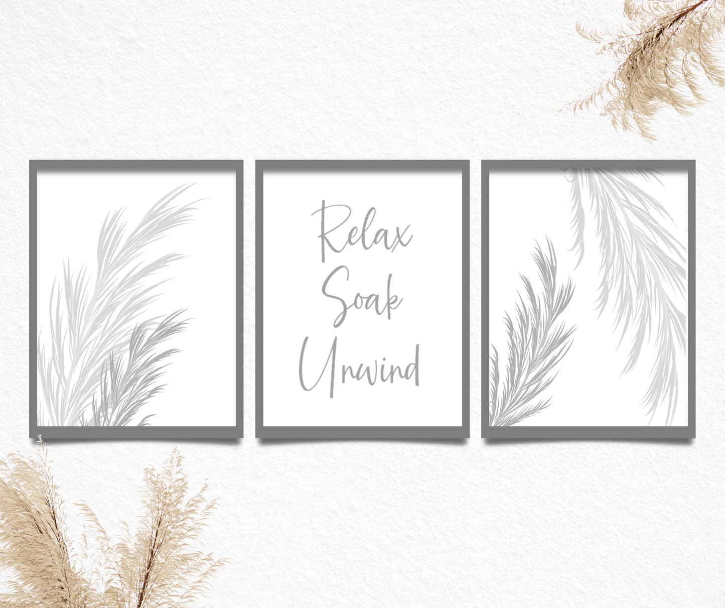 Beige Botanical Bathroom Prints, Set of 3: Spa Decor, Bathroom Wall Art