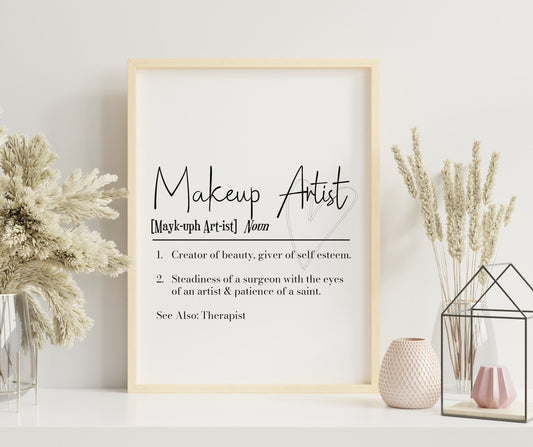 Makeup Artist Definition Print: Personalised Beautician Salon Appreciation Gift, MUA Thank You, Christmas Keepsake