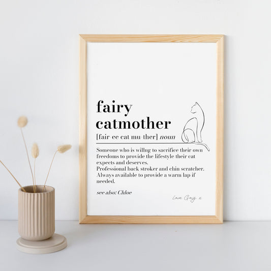 Fairy Catmother definition print, Cat Mum gift, gift for Cat lover, Cat Sitter Thank you Gift, Cat Owner Christmas Gift, Cat Mom Xmas Gift