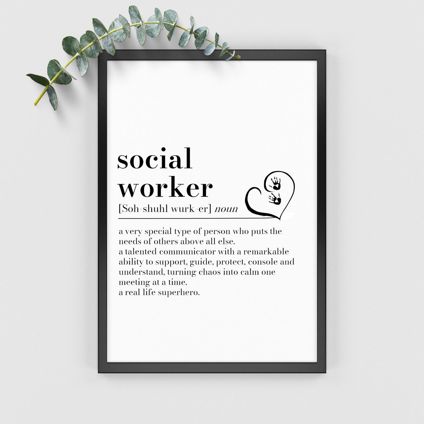 Personalised Social Worker Definition Print: Care Worker Heartfelt Thank You Gift, Keepsake from Family