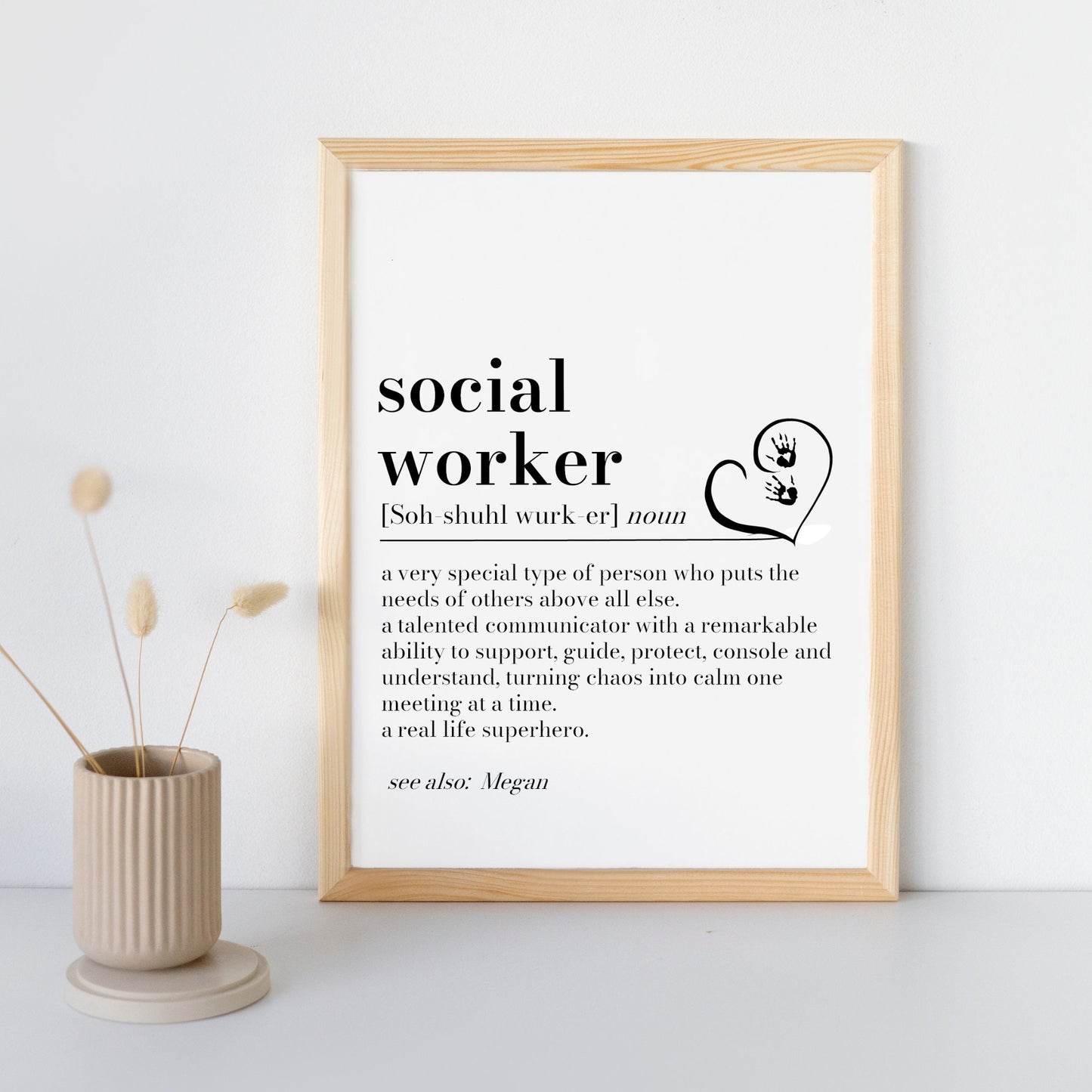 Personalised Social Worker Definition Print: Care Worker Heartfelt Thank You Gift, Keepsake from Family