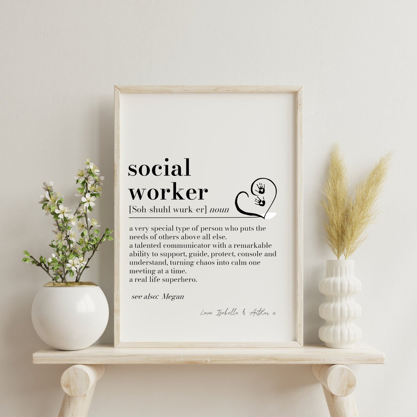 Personalised Social Worker Definition Print: Care Worker Heartfelt Thank You Gift, Keepsake from Family