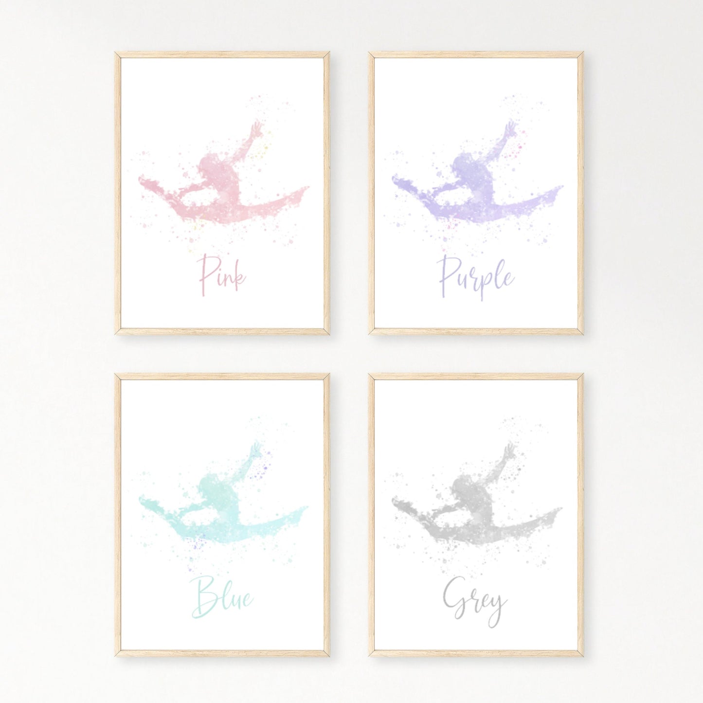 Set of 3 Gymnastics Personalised Name Print, Watercolour Gymnast Prints,Gymnastics Bedroom Print, Girls Bedroom Wall Art, Gymnastic Girl Art