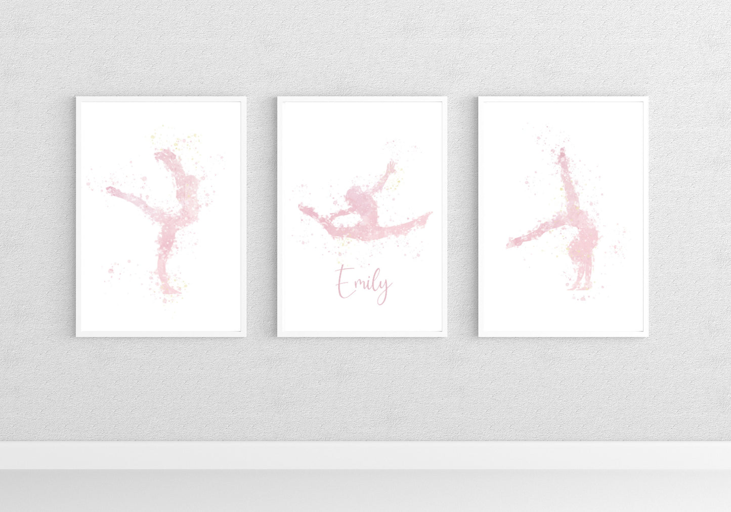 Set of 3 Gymnastics Personalised Name Print, Watercolour Gymnast Prints,Gymnastics Bedroom Print, Girls Bedroom Wall Art, Gymnastic Girl Art