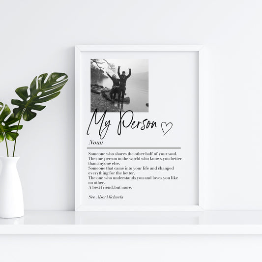 Personalised My Person Definition Print: Custom Photo Gift, Romantic Keepsake, Anniversary Boyfriend/Girlfriend Gift