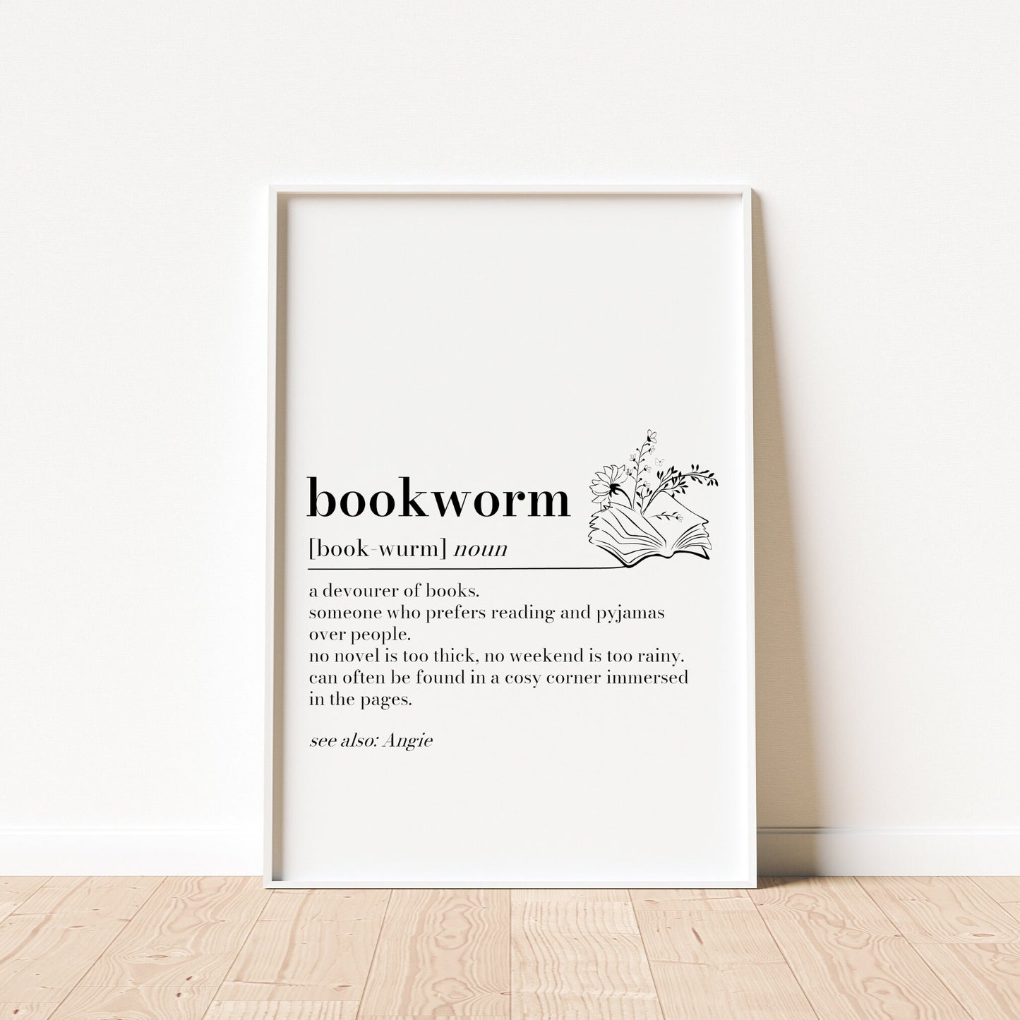 Bookworm Definition Print: Minimalist Book Lover Gift, Personalised Bookshelf Art, Dictionary Quote Print, Bookaholic