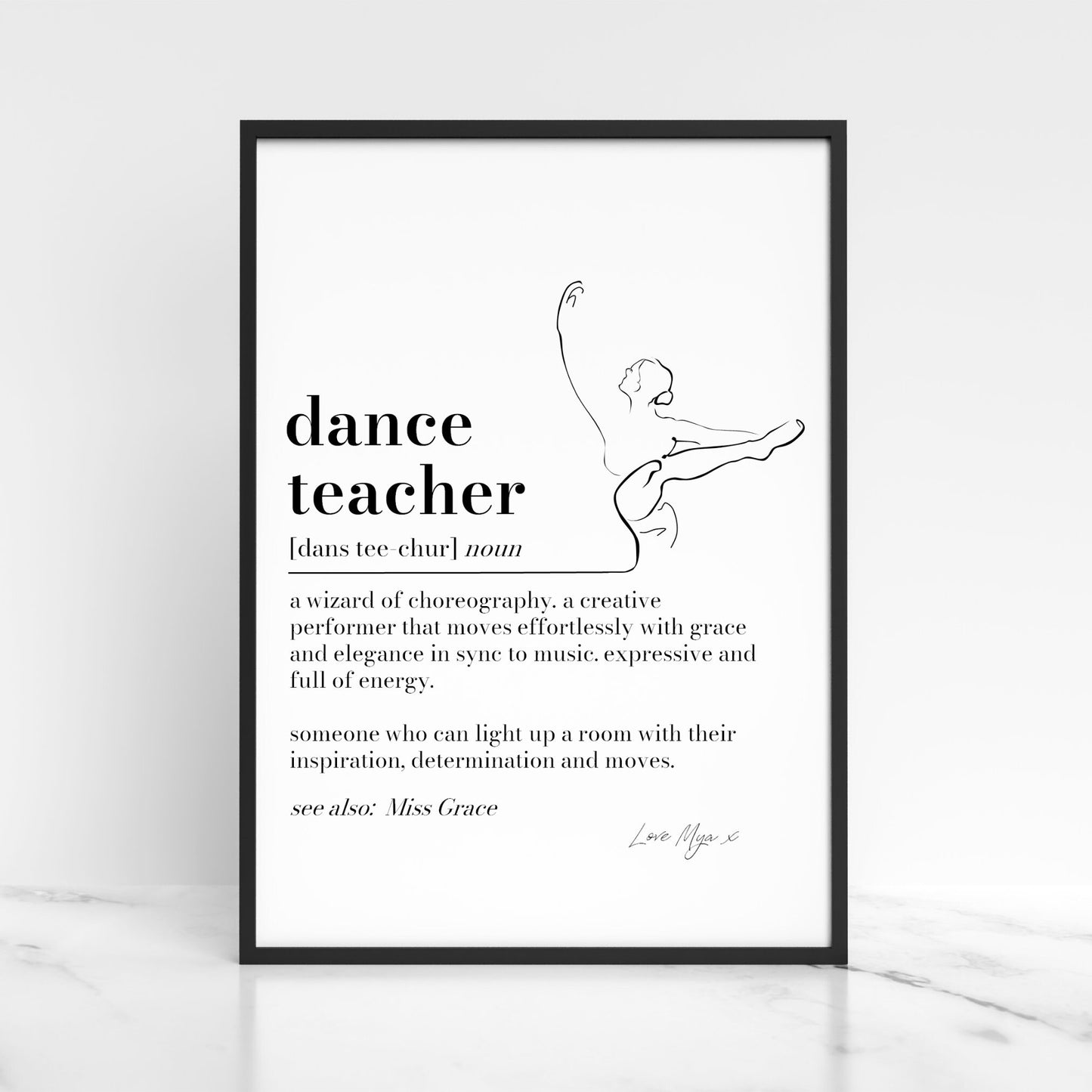 Personalised Dance Teacher Definition Print, Dance Teacher gift, Wall Art Quote, Dance Teacher Thank you Gift, Dictionary Print Leaving Gift