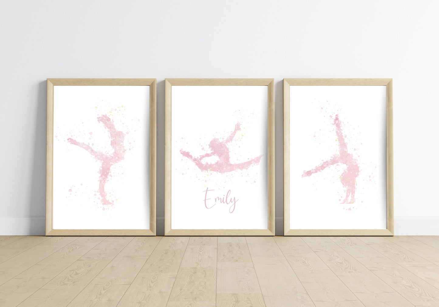Set of 3 Gymnastics Personalised Name Print, Watercolour Gymnast Prints,Gymnastics Bedroom Print, Girls Bedroom Wall Art, Gymnastic Girl Art