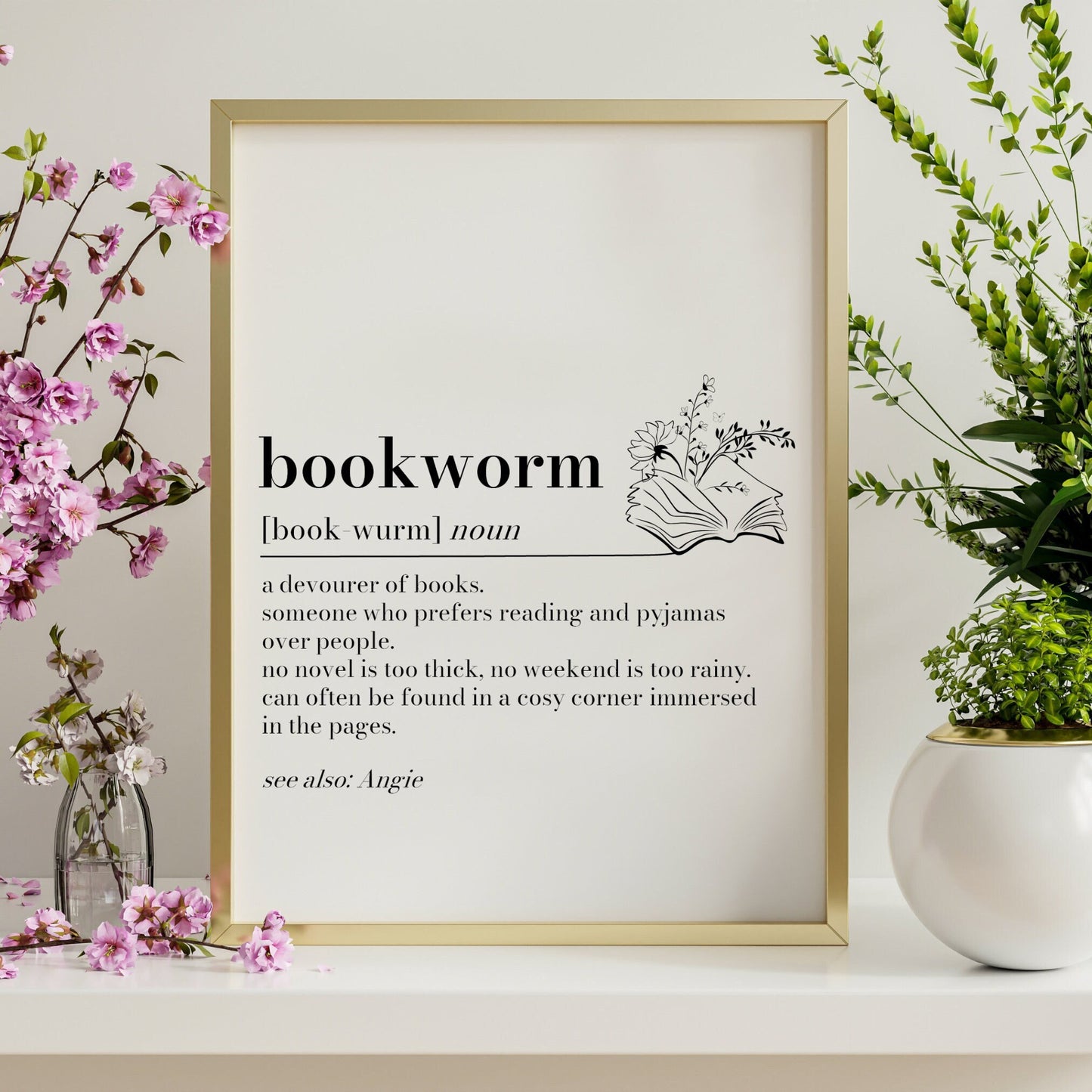 Bookworm Definition Print: Minimalist Book Lover Gift, Personalised Bookshelf Art, Dictionary Quote Print, Bookaholic