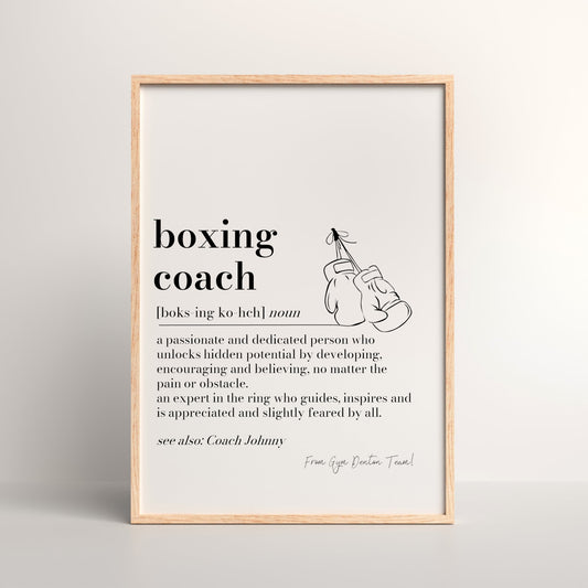 Personalised Boxing Coach Definition Print, Boxing Coach gift, Quote Print, Gift for Boxing Coach Thank You Gift, Coach Leaving Gift, Boxer