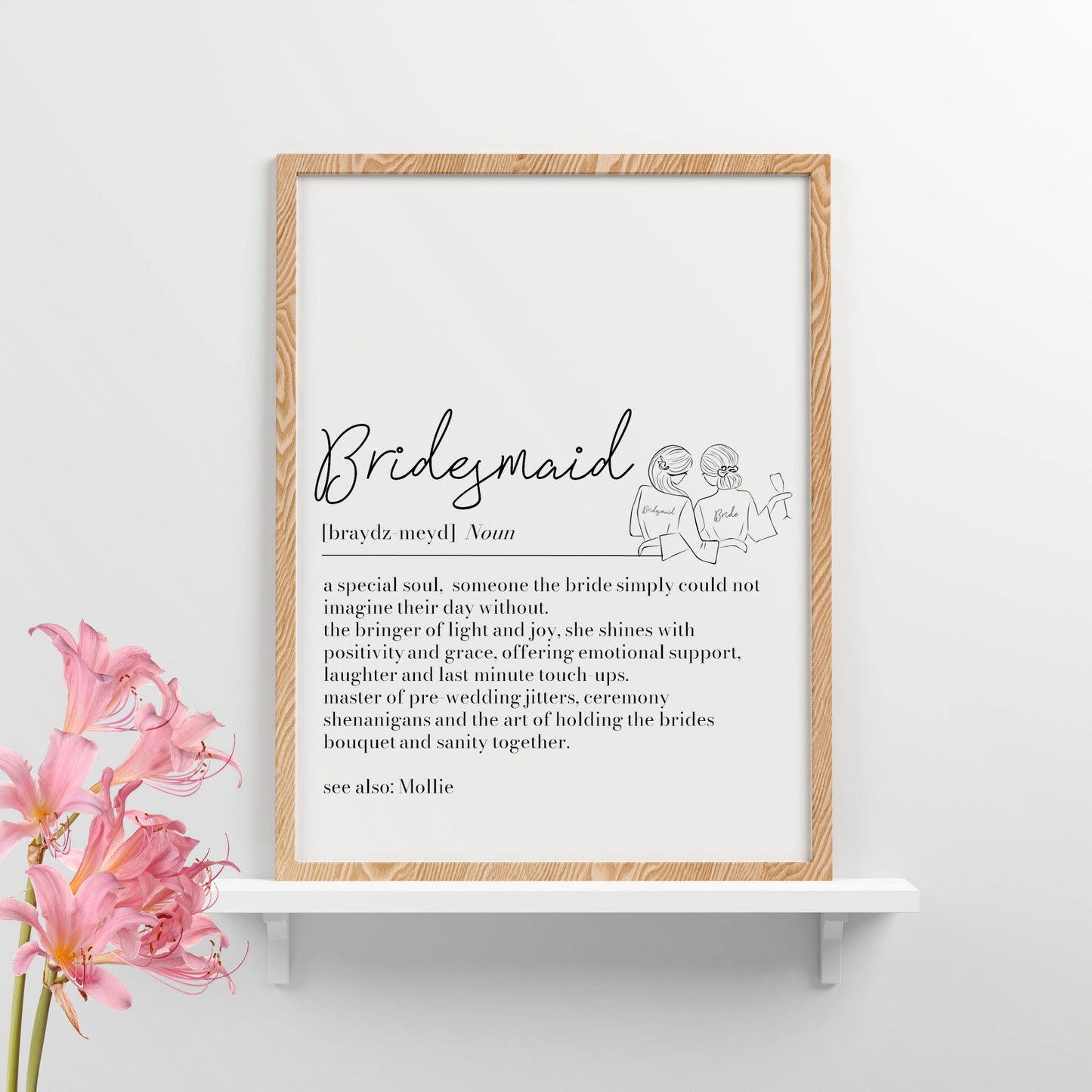 Personalised Bridesmaid Definition Print, Personalised Bridesmaid Gift, Bridal Party Gift, Bridesmaid Proposal, Bridesmaid Thank You Gift