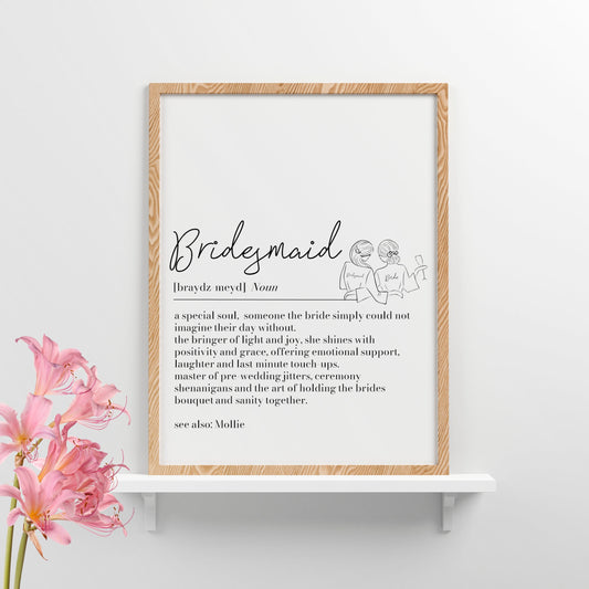 Personalised Bridesmaid Definition Print, Personalised Bridesmaid Gift, Bridal Party Gift, Bridesmaid Proposal, Bridesmaid Thank You Gift