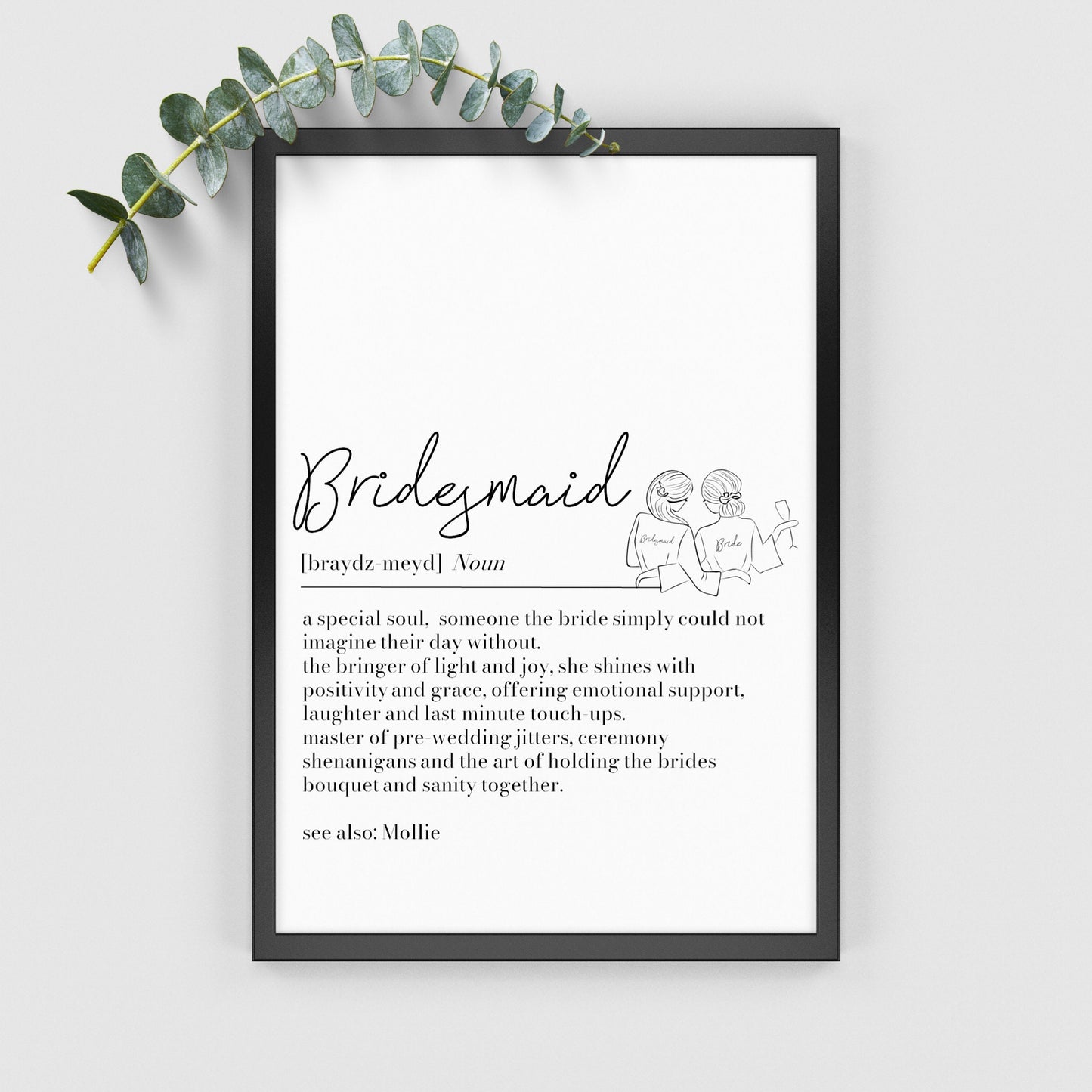 Personalised Bridesmaid Definition Print, Personalised Bridesmaid Gift, Bridal Party Gift, Bridesmaid Proposal, Bridesmaid Thank You Gift