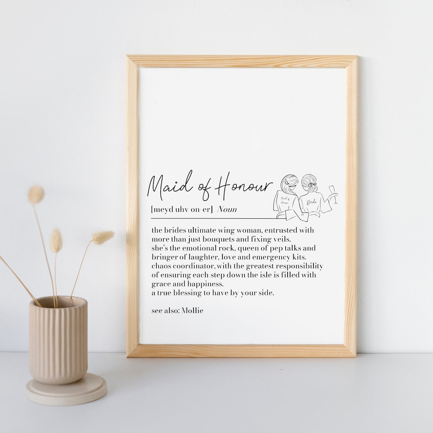 Personalised Maid of Honour Definition Print: Bridal Party Gift, Bridesmaid Proposal Keepsake, Thank You