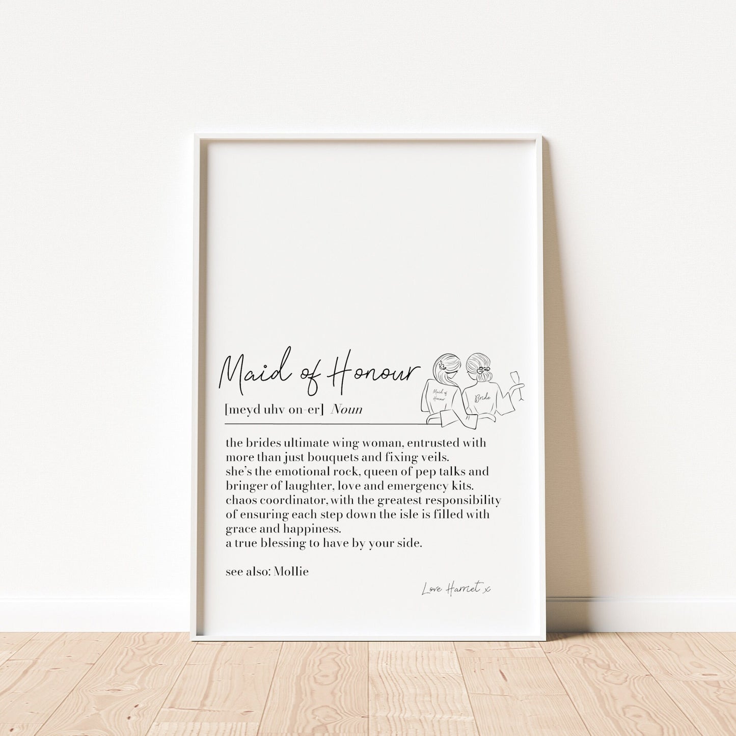 Personalised Maid of Honour Definition Print: Bridal Party Gift, Bridesmaid Proposal Keepsake, Thank You