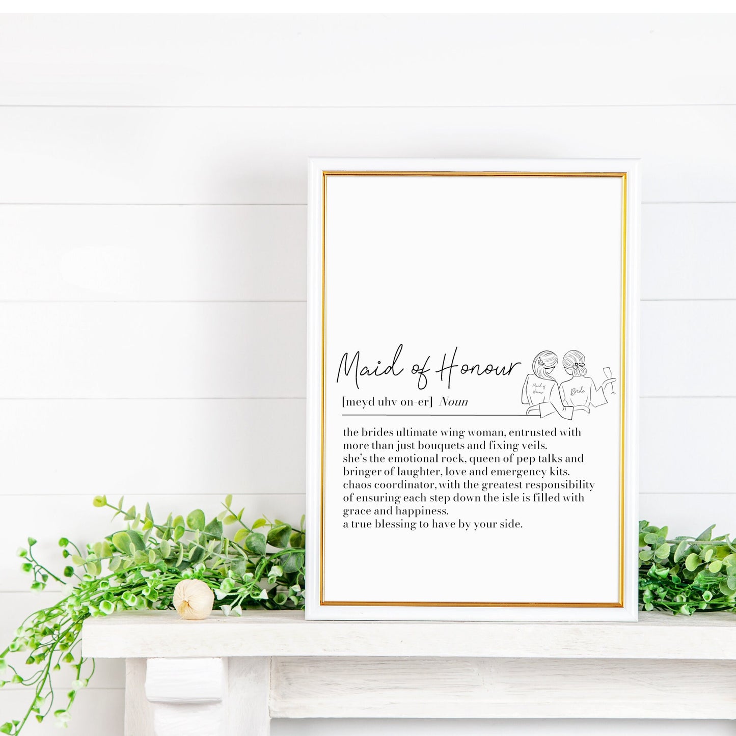 Personalised Maid of Honour Definition Print: Bridal Party Gift, Bridesmaid Proposal Keepsake, Thank You