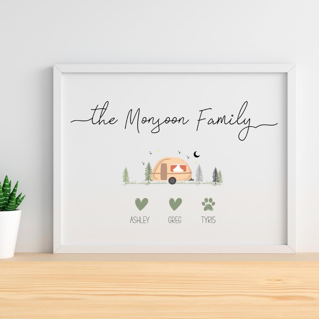 Personalised Caravan Family Print, Caravan Gifts, Caravan Decor, Gift for Caravanners, Motorhome Camper van Gifts, Caravan Family Name Print
