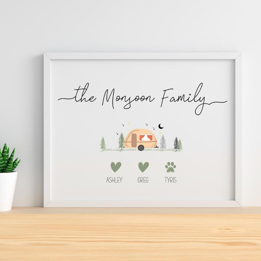 Personalised Caravan Family Print, Caravan Gifts, Caravan Decor, Gift for Caravanners, Motorhome Camper van Gifts, Caravan Family Name Print