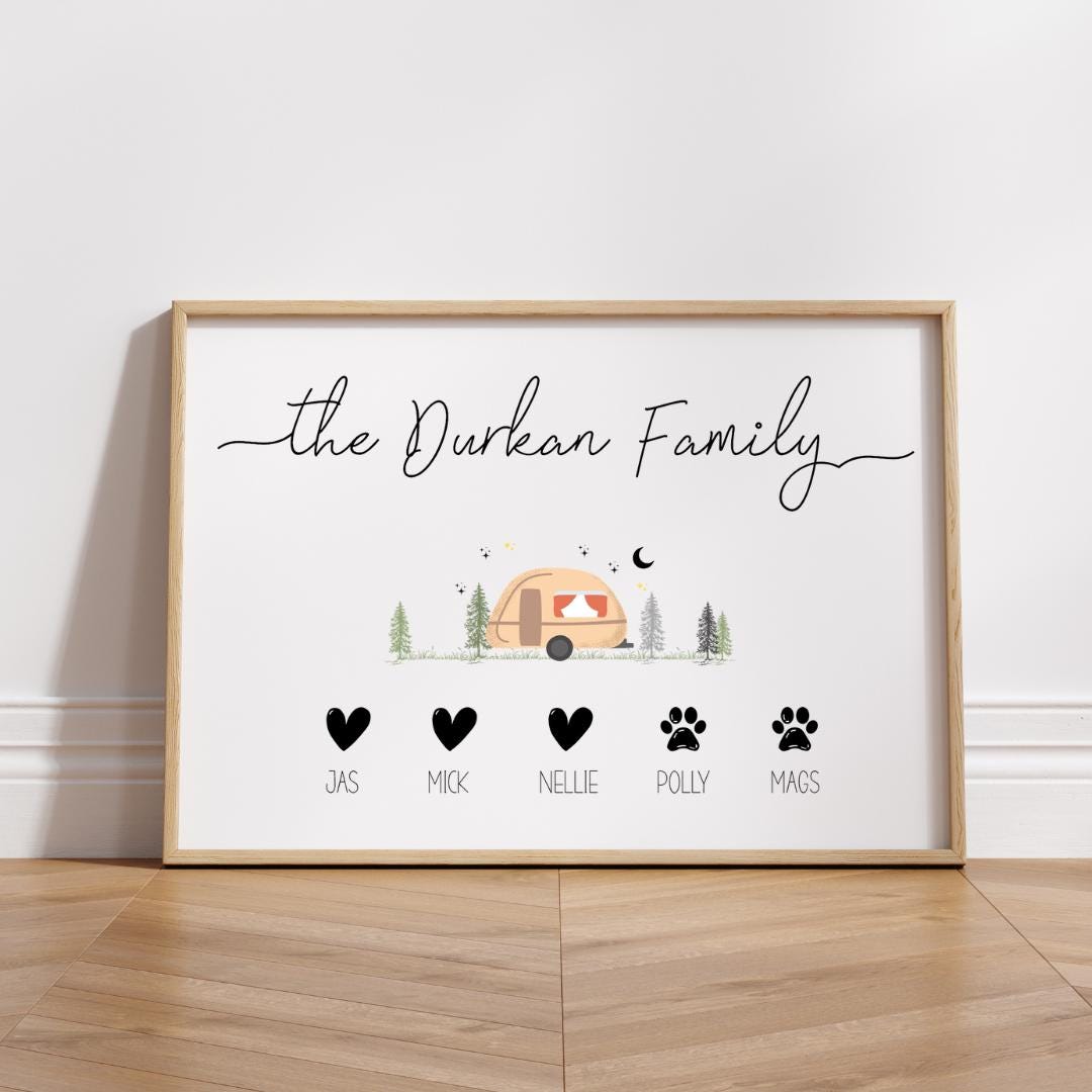 Personalised Caravan Family Print, Caravan Gifts, Caravan Decor, Gift for Caravanners, Motorhome Camper van Gifts, Caravan Family Name Print
