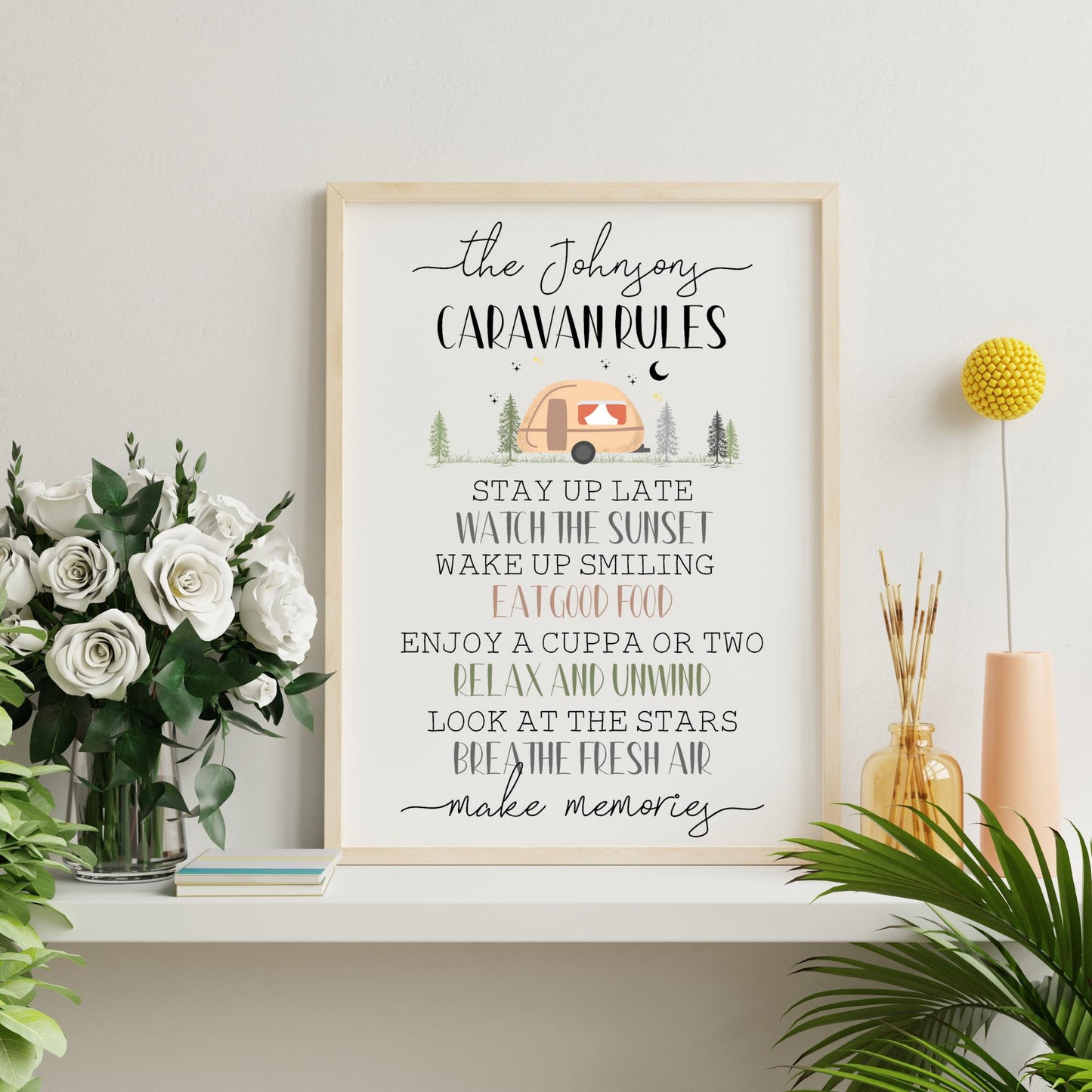 Personalised Family Caravan Rules Print: Rustic Caravan Decor, Holiday Home Wall Art, MakeMemories Quote