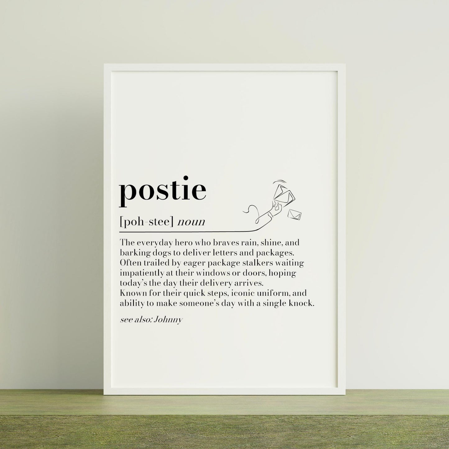 Personalised Postie Definition Print: Postman/Postwoman Thank You Gift, Postal Worker Appreciation, Christmas Keepsake