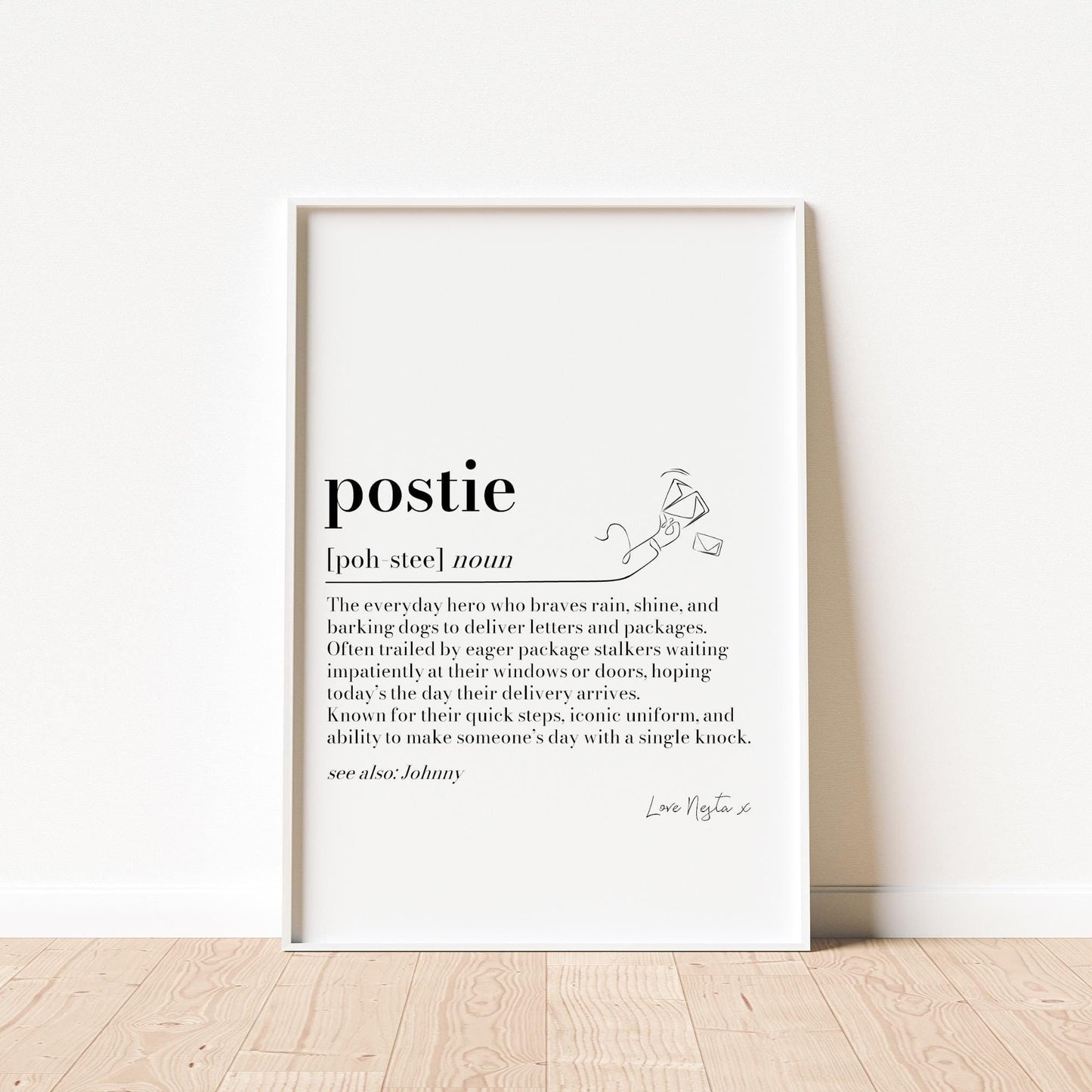Personalised Postman Definition Print: Postie/Postwoman Thank You Gift, Postal Worker Appreciation, Christmas Keepsake