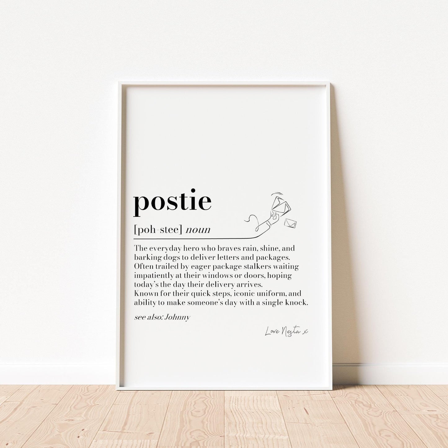 Personalised Postie Definition Print: Postman/Postwoman Thank You Gift, Postal Worker Appreciation, Christmas Keepsake