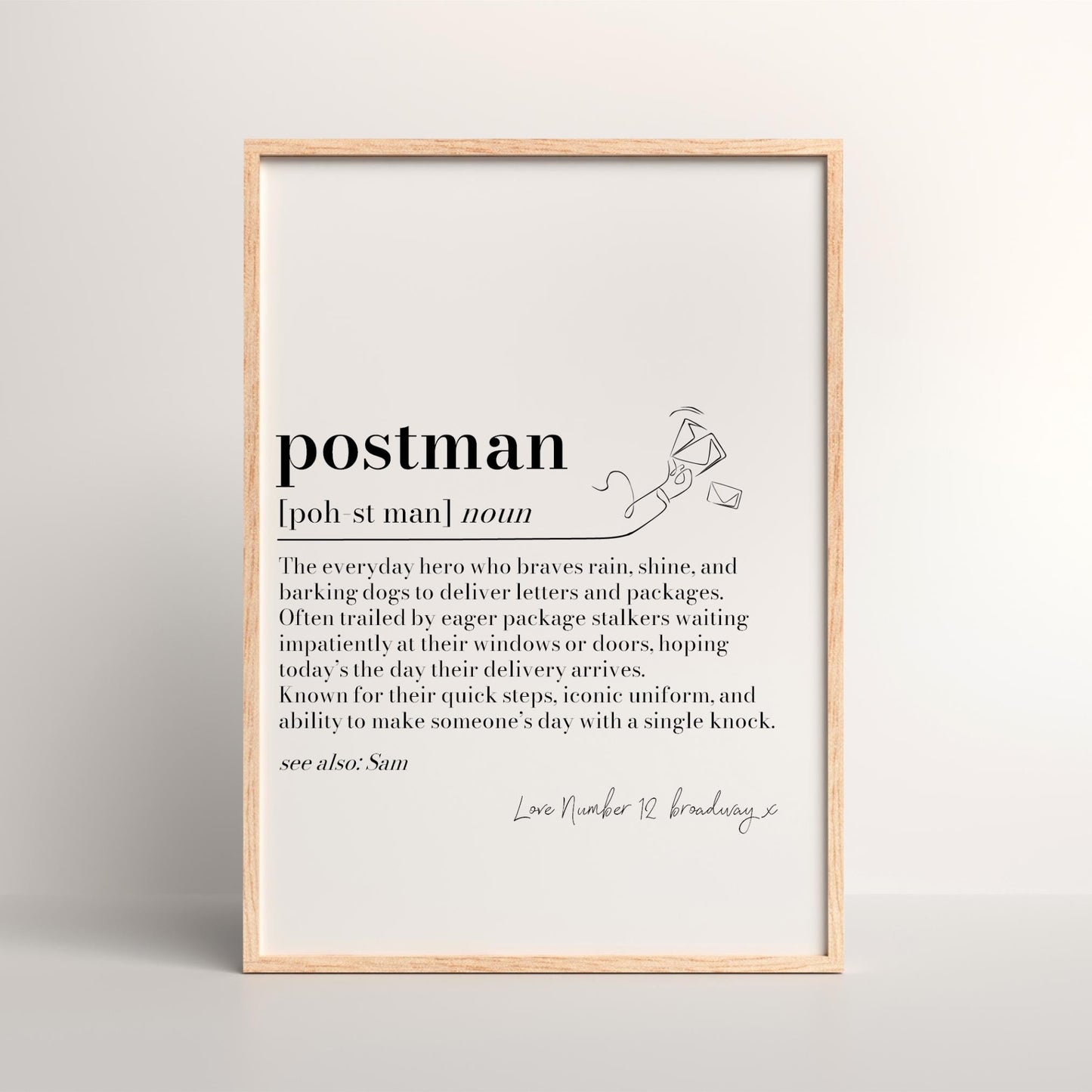 Personalised Postman Definition Print: Postie/Postwoman Thank You Gift, Postal Worker Appreciation, Christmas Keepsake