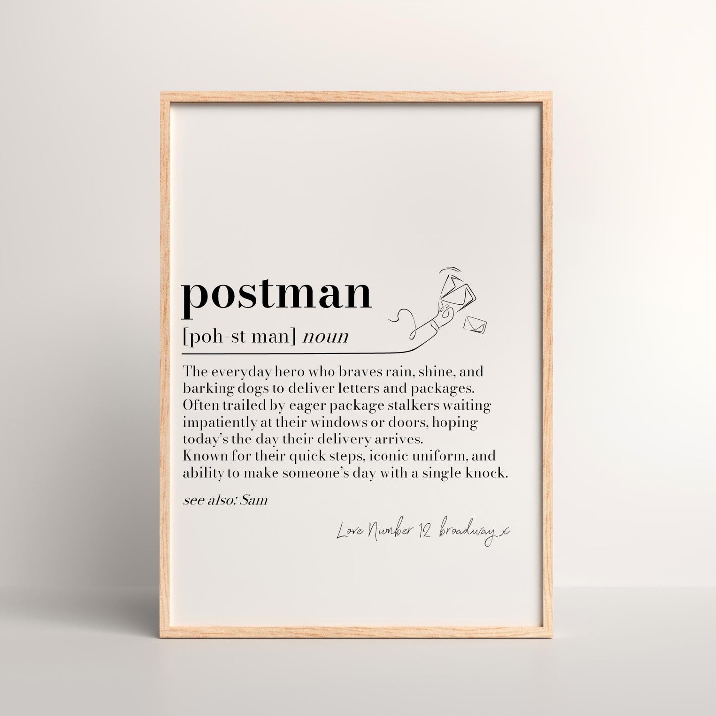 Personalised Postie Definition Print: Postman/Postwoman Thank You Gift, Postal Worker Appreciation, Christmas Keepsake