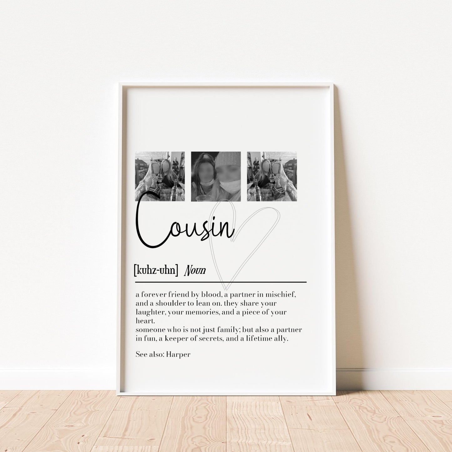 Personalized Cousin Definition Print: Photo Collage Gift (Unframed)