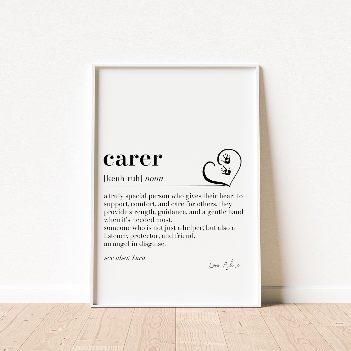Carer Definition Print: Personalised Thank You Gift, Community Carer Appreciation