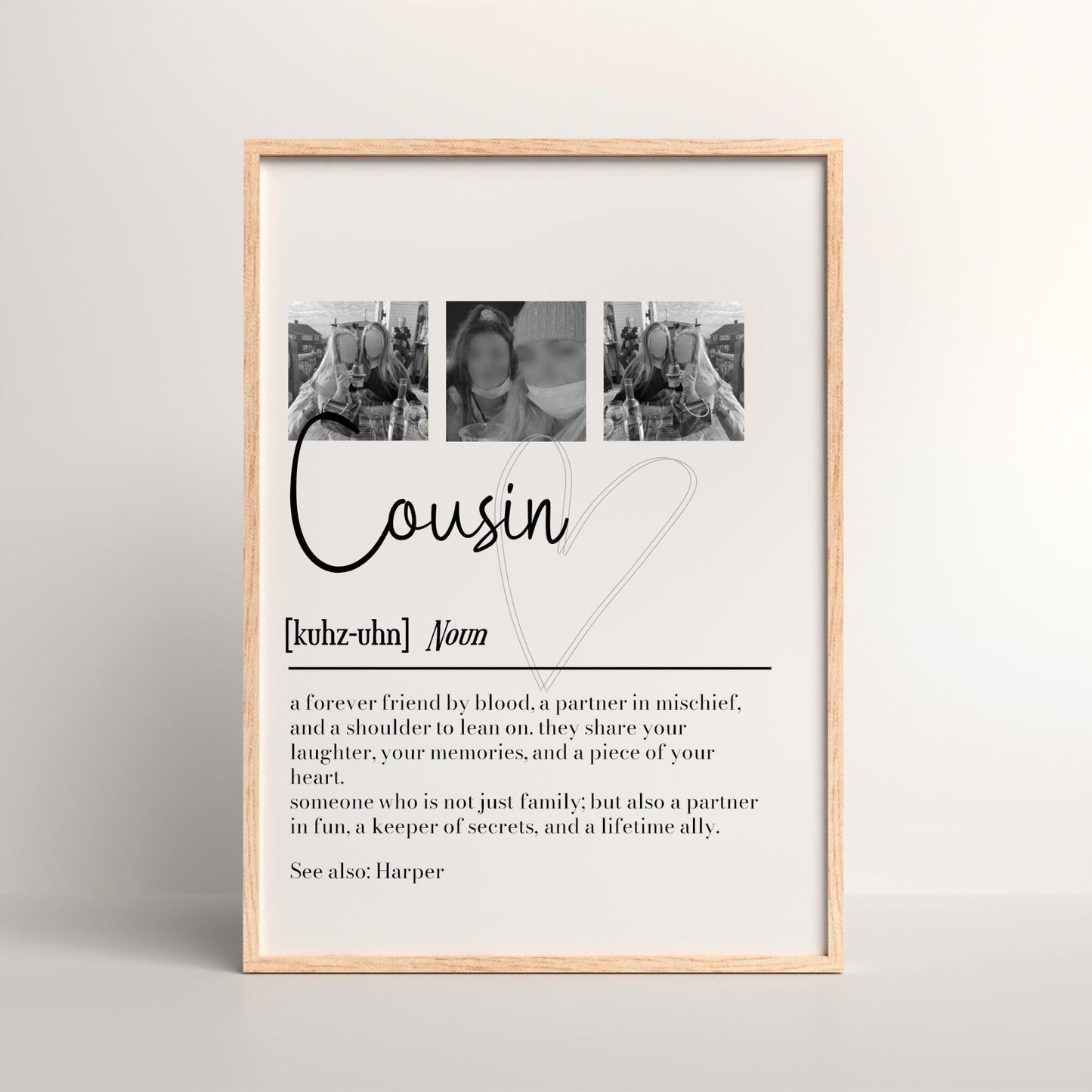 Personalized Cousin Definition Print: Photo Collage Gift (Unframed)