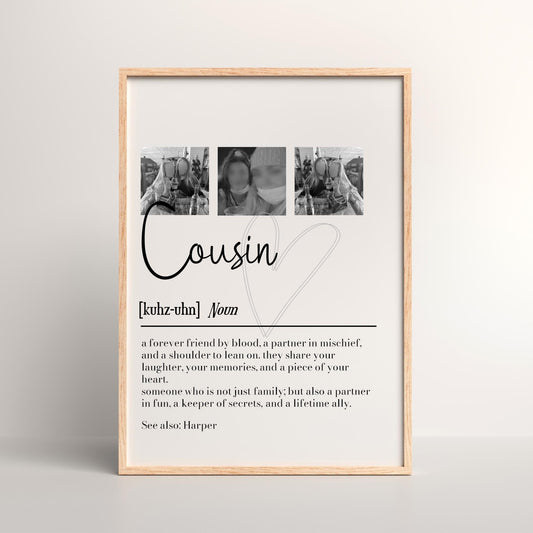 Personalized Cousin Definition Print: Photo Collage Gift (Unframed)