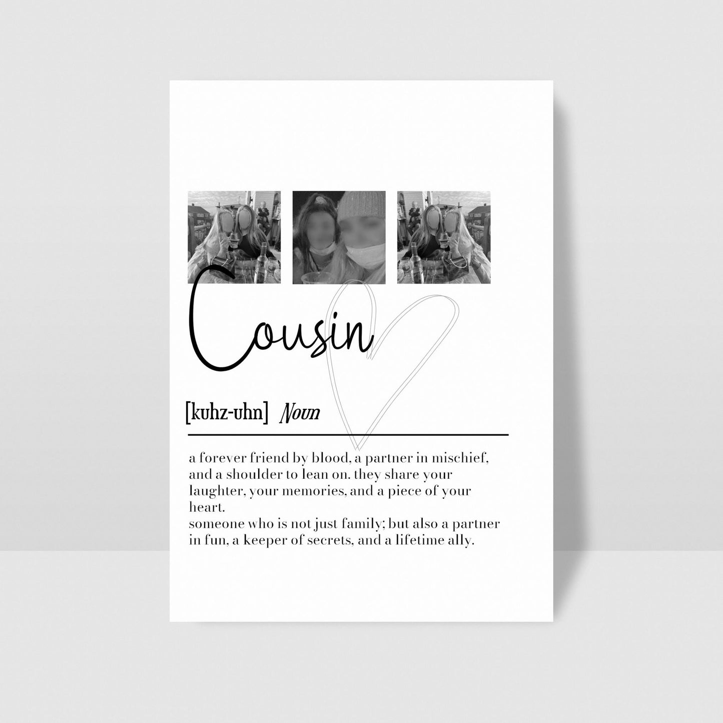 Personalized Cousin Definition Print: Photo Collage Gift (Unframed)