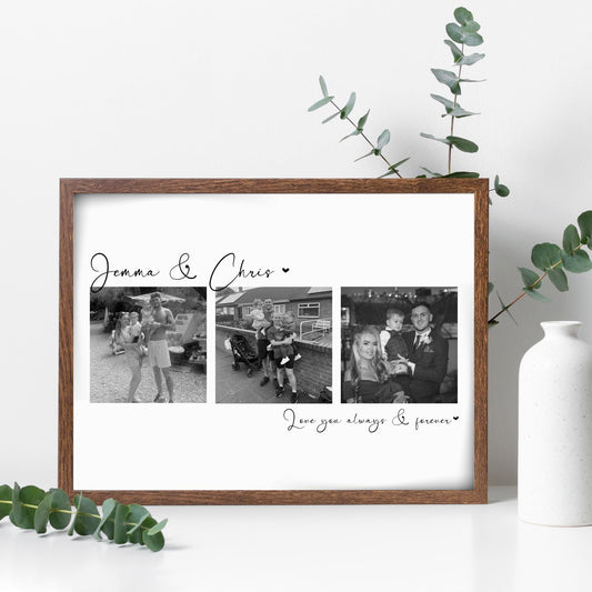 Custom Photo Collage Print, Personalised Couple Gift, Anniversary and Valentine’s Present, Romantic Picture Keepsake for Him or Her