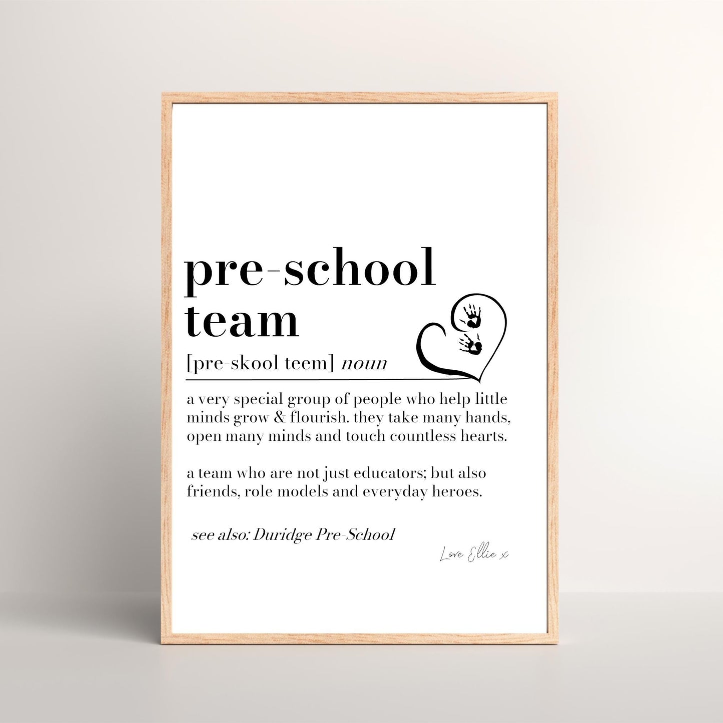 Pre-School Team Definition Print, Pre-School Team gift, Nursery Teacher Thank You Gift, Nursery Leaving Gift, Gift from Parent End of Term