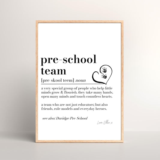 Pre-School Team Definition Print, Pre-School Team gift, Nursery Teacher Thank You Gift, Nursery Leaving Gift, Gift from Parent End of Term