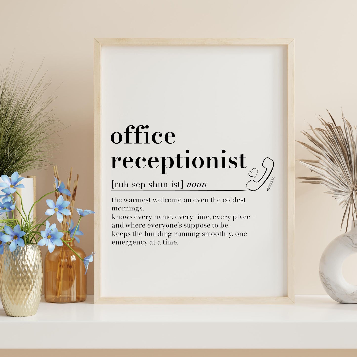 Receptionist Definition Print: Personalised Receptionist Gift, Leaving Present, Office Secret Santa, Reception Desk Decor