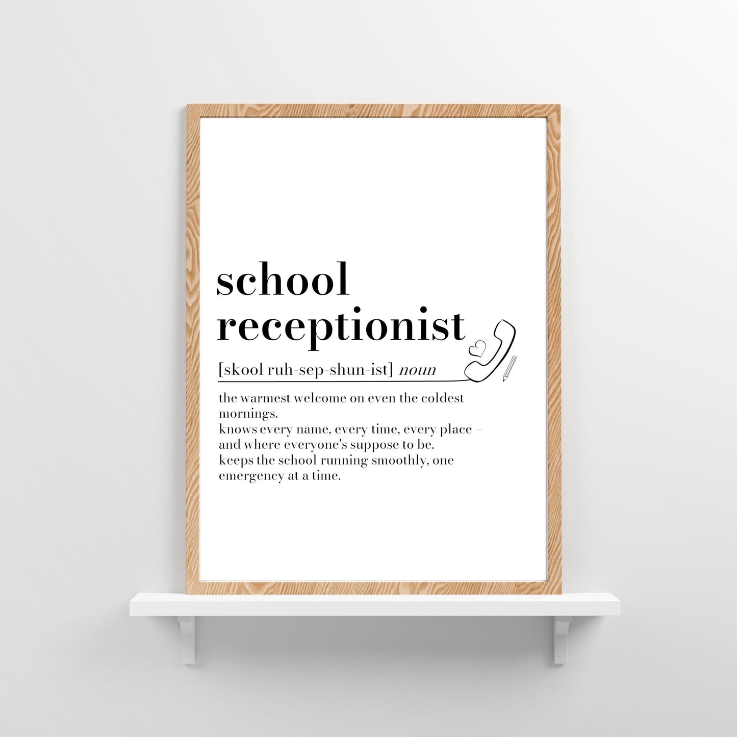 School Receptionist Definition Print: Office Wall Art, Reception Staff Gift, Thank You, Personalised Gift