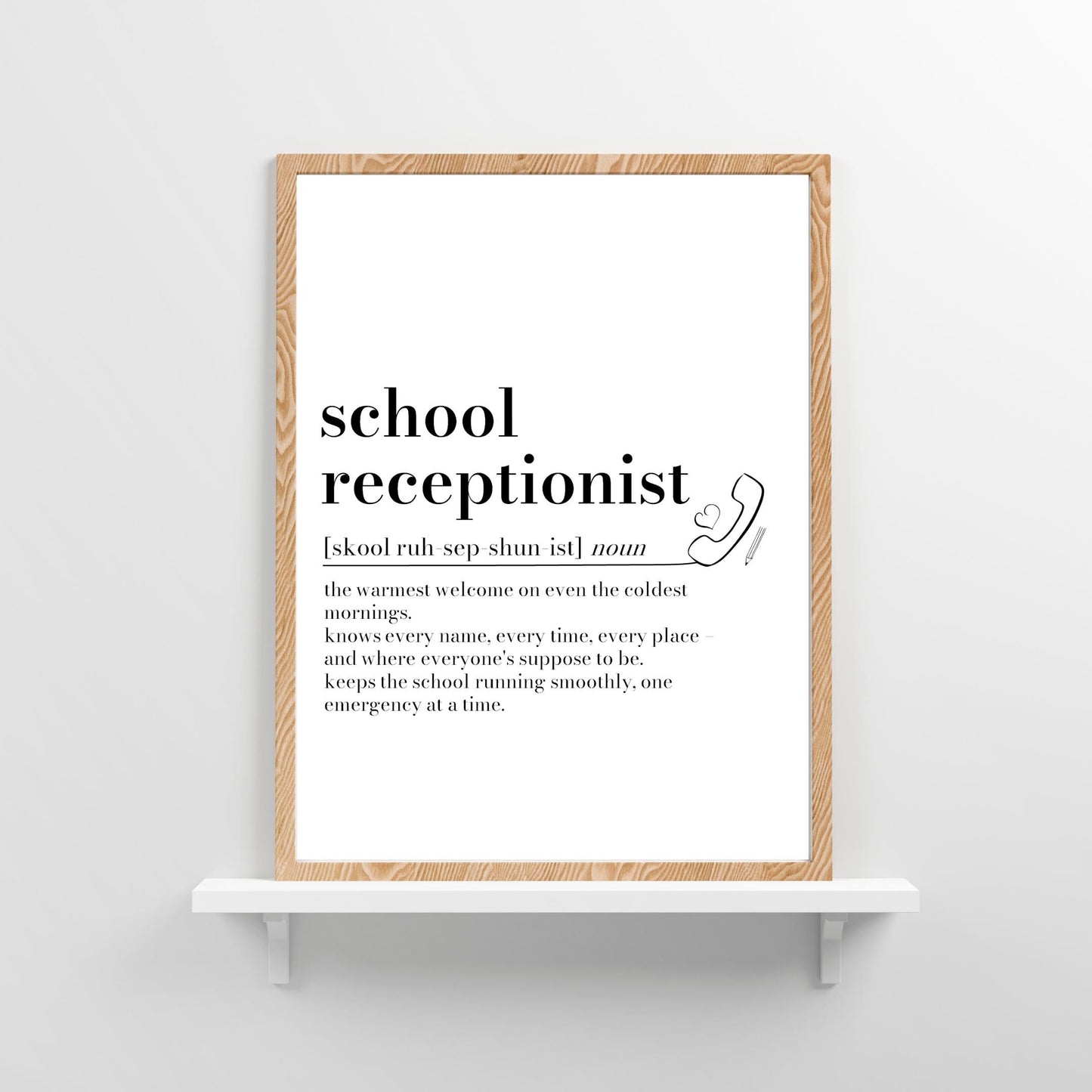 Receptionist Definition Print: Personalised Receptionist Gift, Leaving Present, Office Secret Santa, Reception Desk Decor