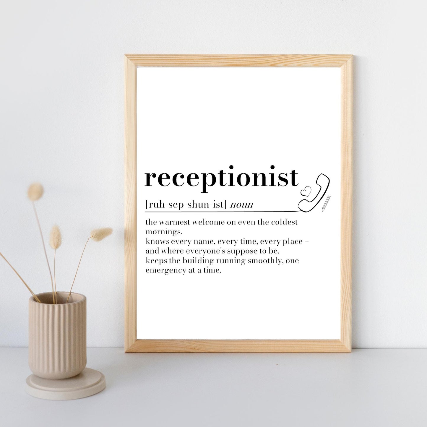 Receptionist Definition Print: Personalised Receptionist Gift, Leaving Present, Office Secret Santa, Reception Desk Decor