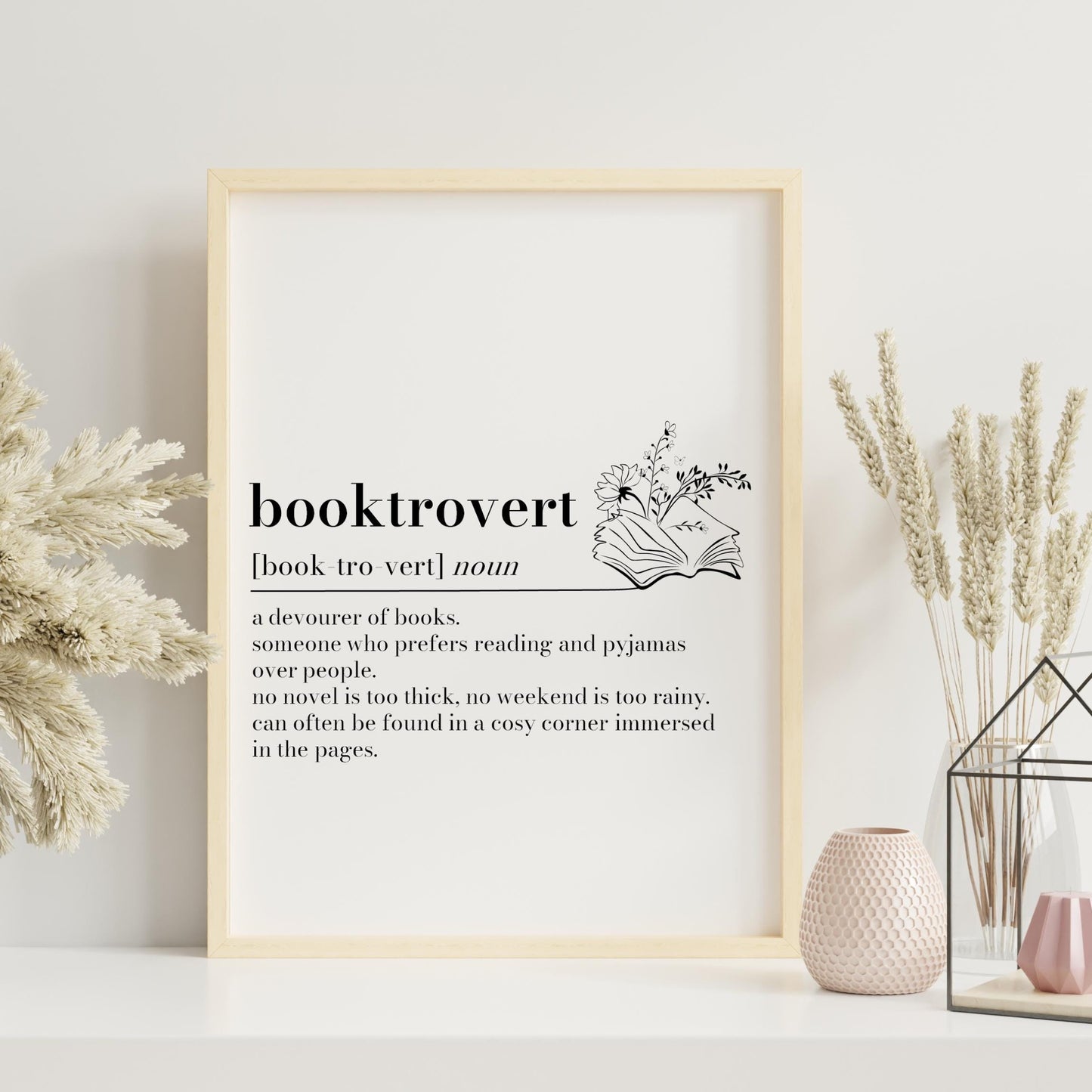 Booktrovert Definition Print: Minimalist Book Lover Gift, Personalised Bookshelf Art, Dictionary Quote Print, Bookworm Frame