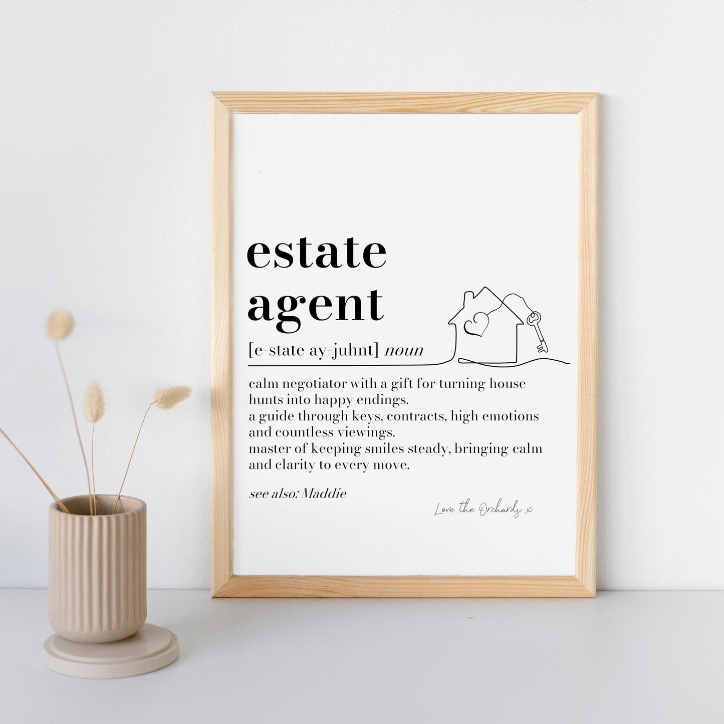 Personalised Estate Agent Gift: Definition Print, House Selling Thank You Gift, Thoughtful Keepsake