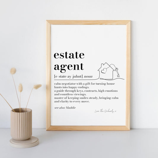 Personalised Estate Agent Gift: Definition Print, House Selling Thank You Gift, Thoughtful Keepsake