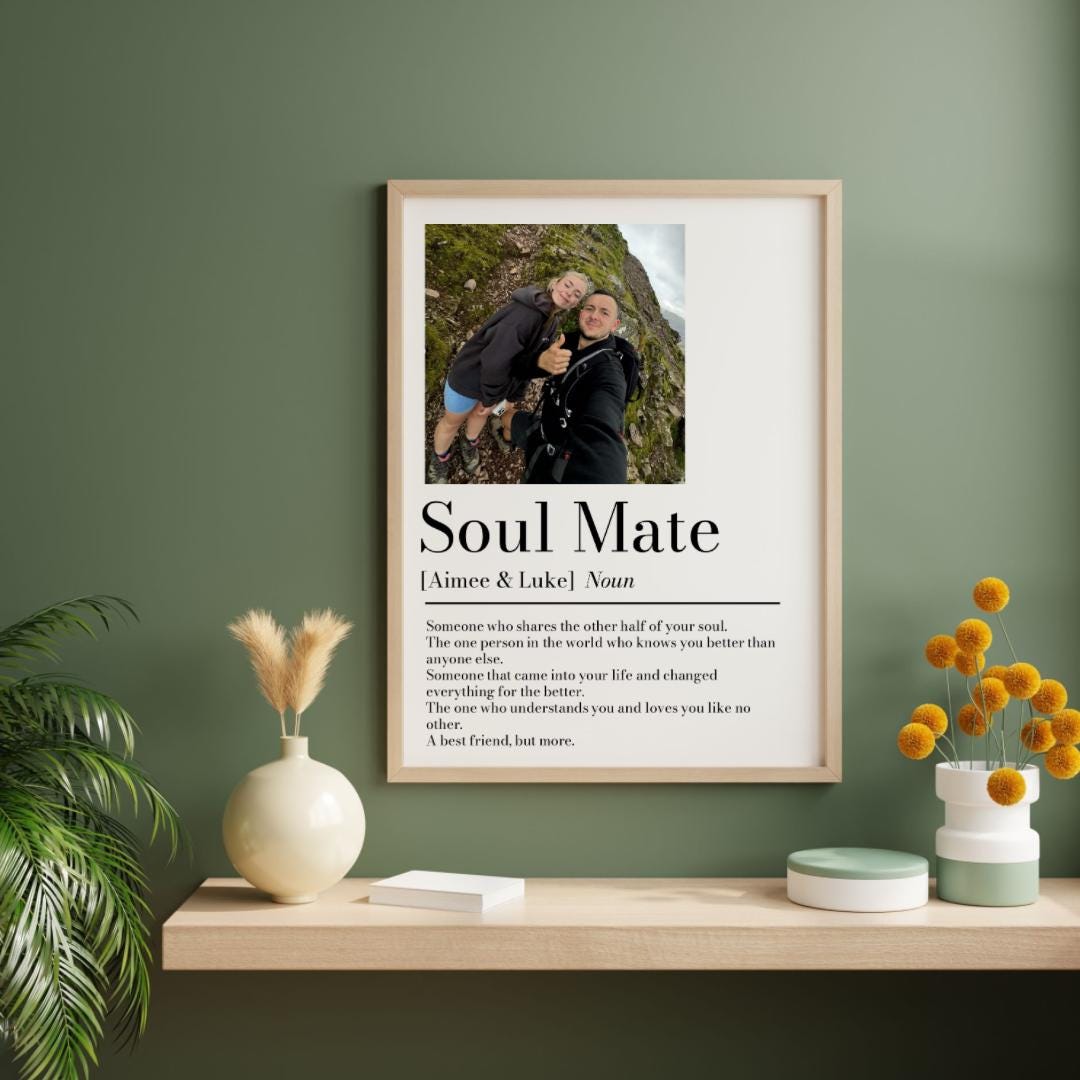 Personalised Couple Picture Collage Gift for Partner, Photo Gift for Her Him, Soulmate Definition, Wedding Gift for Them, Wife Husband Frame