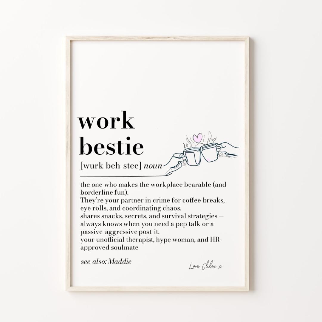 Work Bestie Definition Print, Funny Work Friend Gift, Colleague Leaving Gift, Office Secret Santa, Personalised Work Best Friend Print